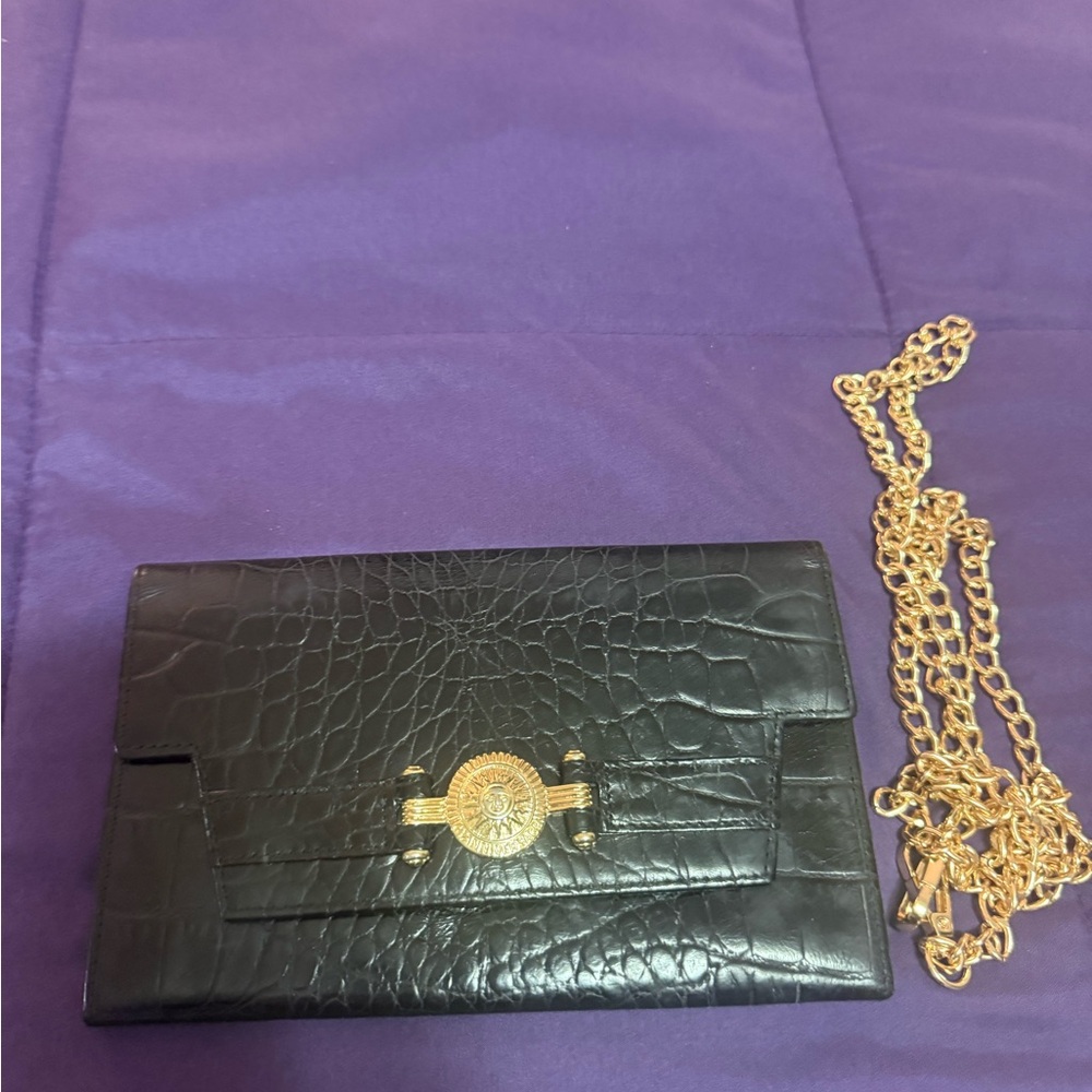 Elegant Black Clutch with Gold Chain